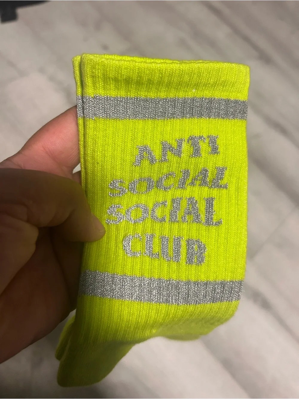 Anti Social Social Club Neon Yellow Crew Socks with Silver Logo